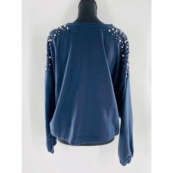 NWT 14TH & UNION Faux Pearl Crew Neck Sweatshirt In Navy Night Size XL - Picture 10 of 10